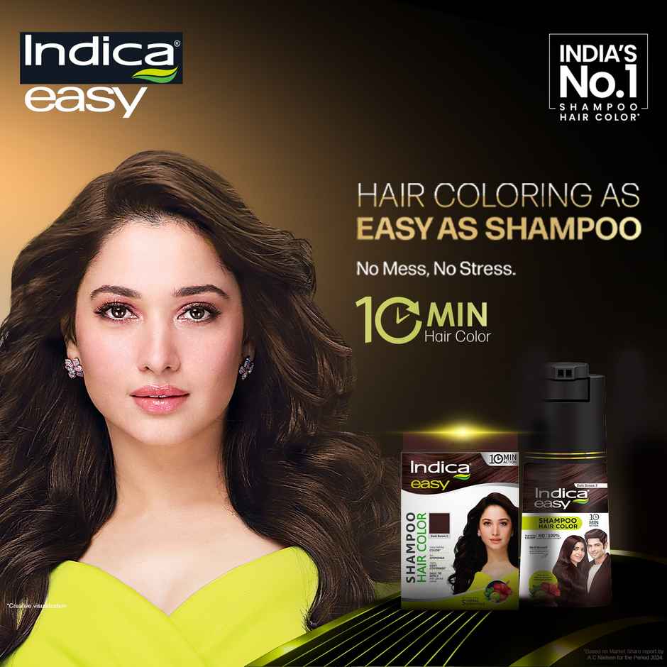 Indica Easy Do-It-Yourself Dark Brown Hair Color with 5 Herbal Extracts and 100% Ammonia Free Long Lasting Formula