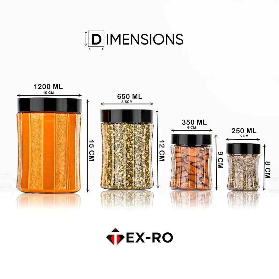 Tex-Ro 250ml- 350ml- 650ml- 1200ml Plastic Kitchen Containers Set With Spoons | Pack of 24