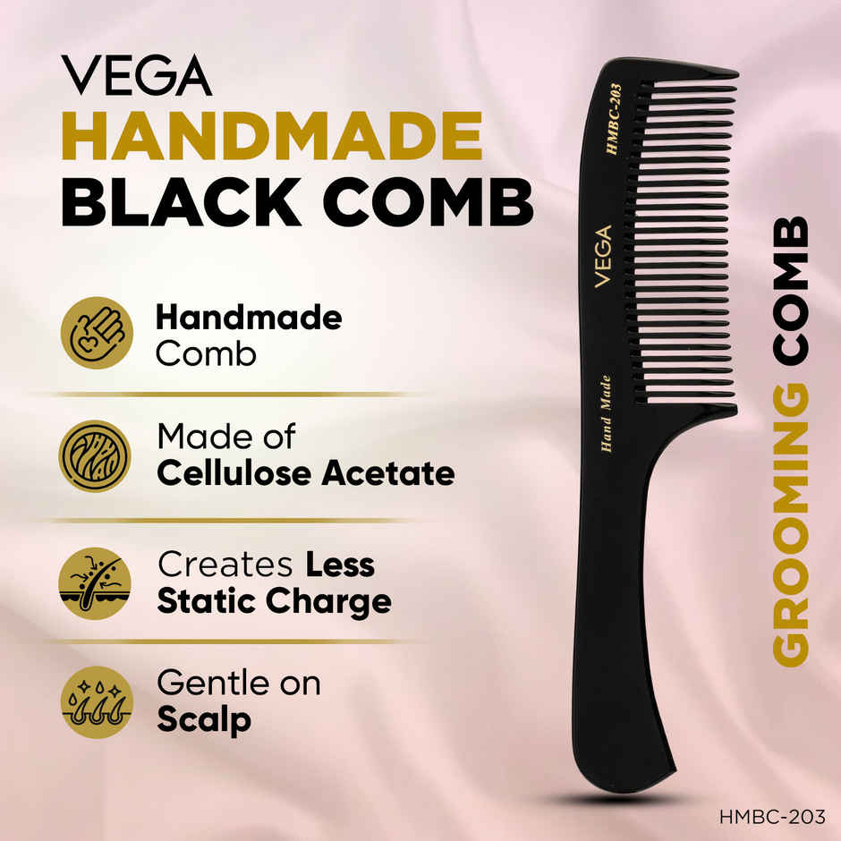 VEGA Grooming Hair Comb,Handmade | For Men And Women | Black | Hmbc-203