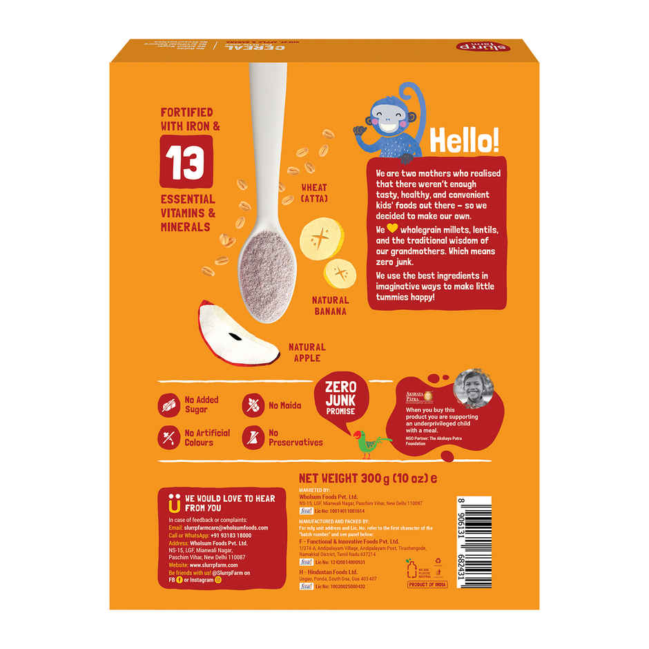 Slurrp Farm Wheat Apple and Banana Instant Healthy Cereal Natural | No Added Sugar | No Milk