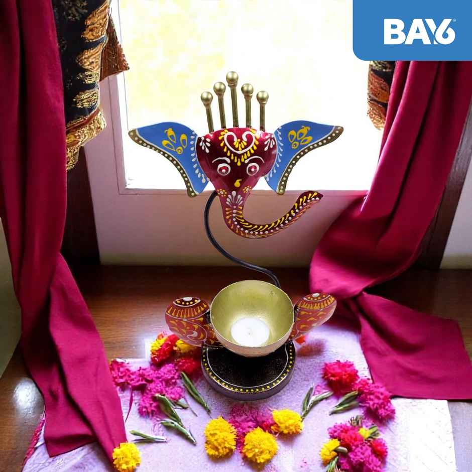 Decorative Ganesh Candle Holder | Multicolour | Artistic | Metal | Bay6