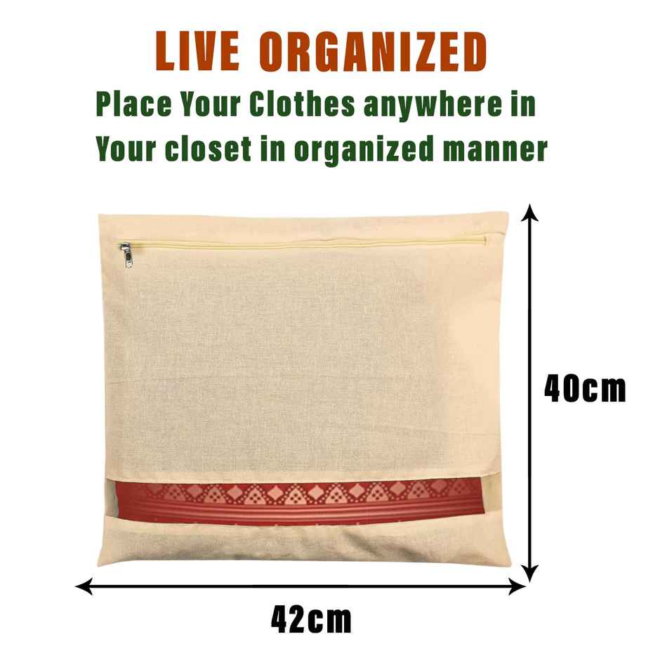 Kuber Industries Cotton Wardrobe Single Packing Storage Saree Bags|Pack of 5|Cream