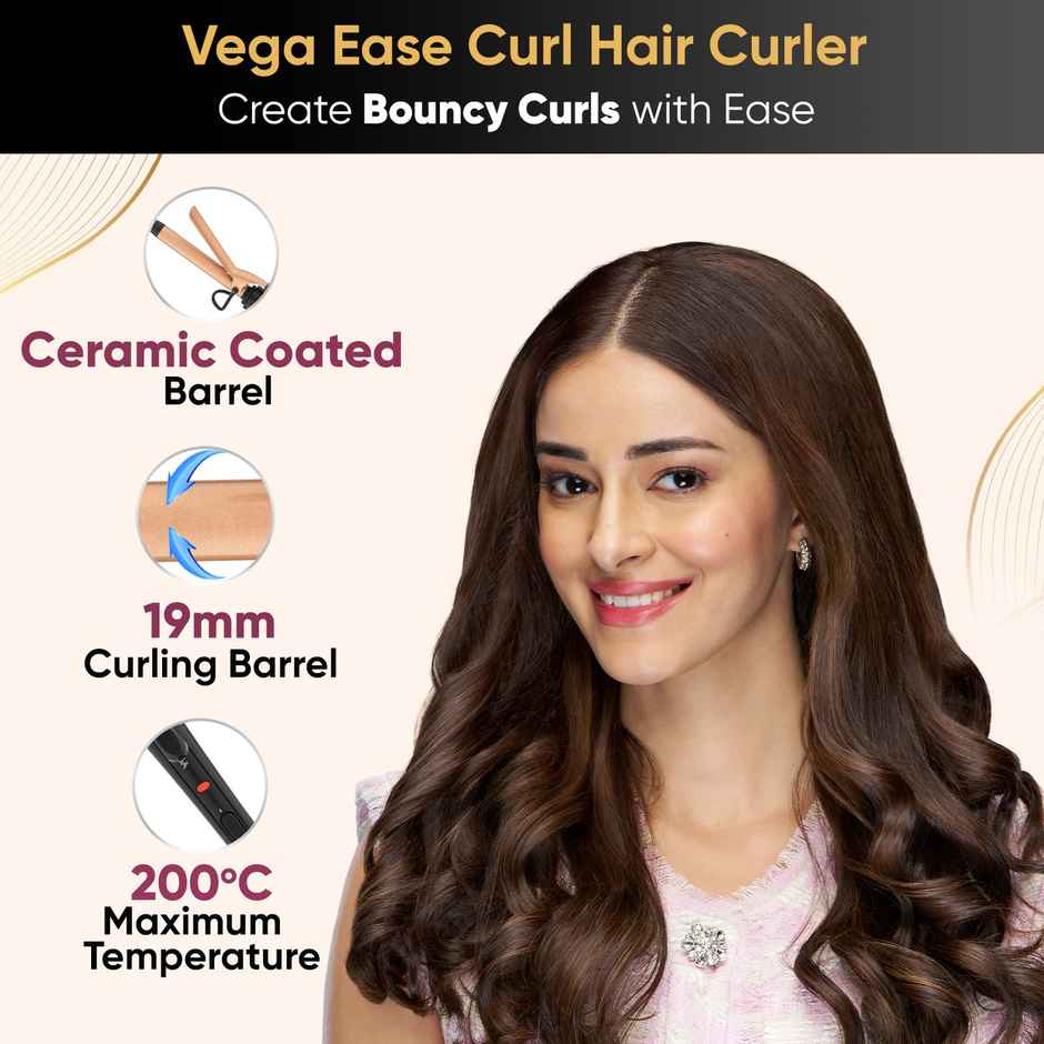 Vega Ease Curl 19 mm Barrel Hair Curler for Women with Cool Tip, Adjustable Temperature (VHCH-01)