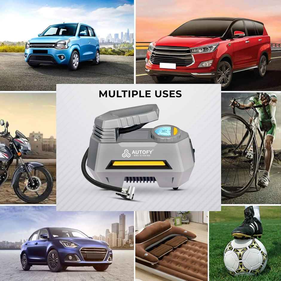 Autofy Air+ With Auto Cut Car Tyre Inflator 150Psi With Emergency Led | 120W-12V Dc