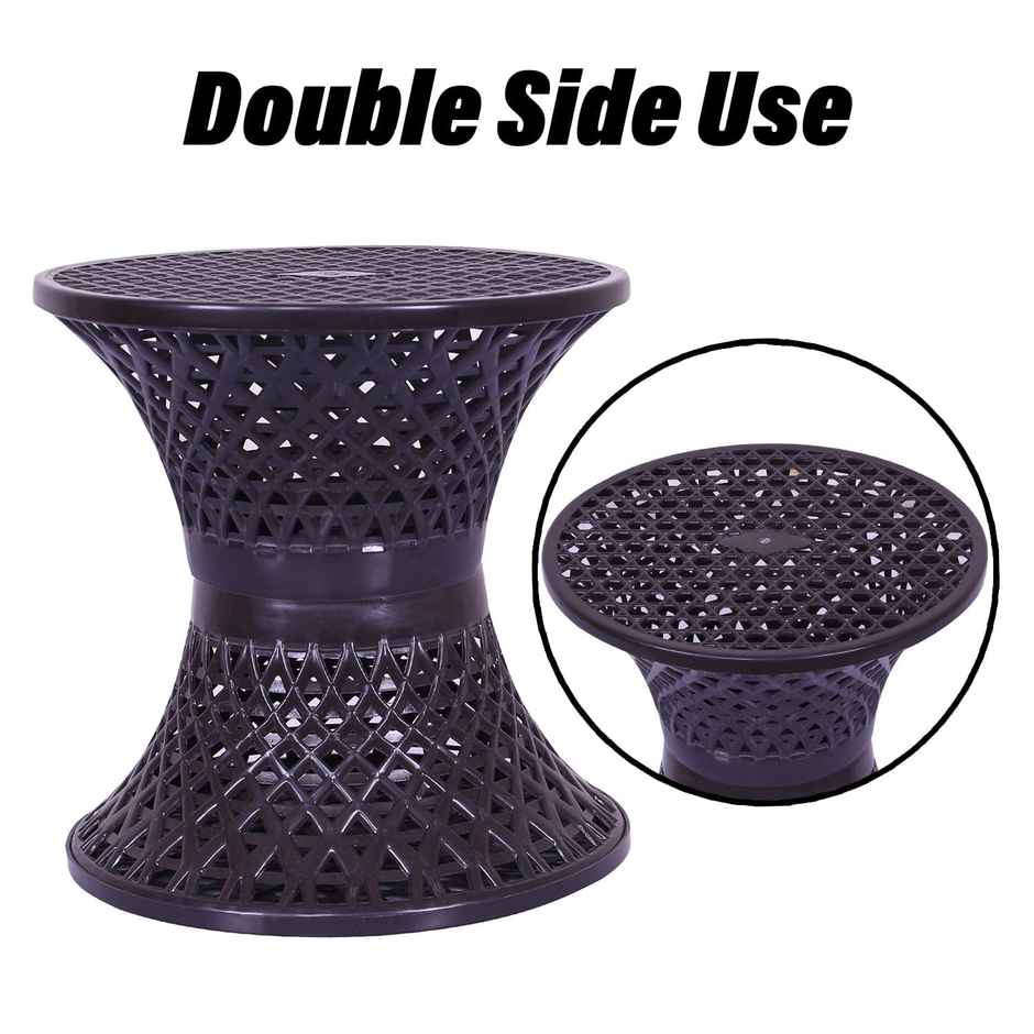 Kuber Industries Plastic Mesh Damroo Seating Stool|Both Sided Stool for Guestroom|Brown