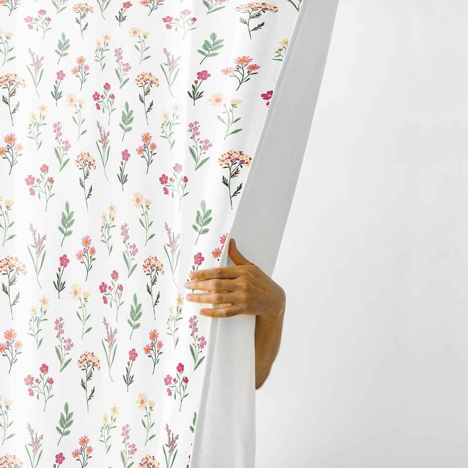 Haus & Kinder 100% Cotton Set Of 2 Door Curtains, Eyelet Rings - Floral Clusters