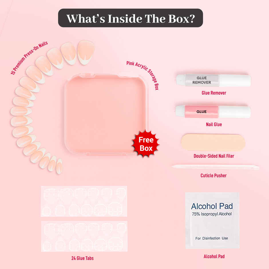 ENN Beauty Insta Nails Reusable UV Coated Press On Kit Soft French Medium Almond