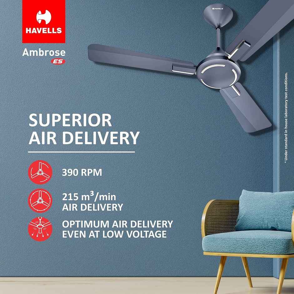 Havells Ambrose ES Ceiling Fan, 1200mm,1 Star, 100% Pure Copper Motor,Premium Finish,Nickel Saphire
