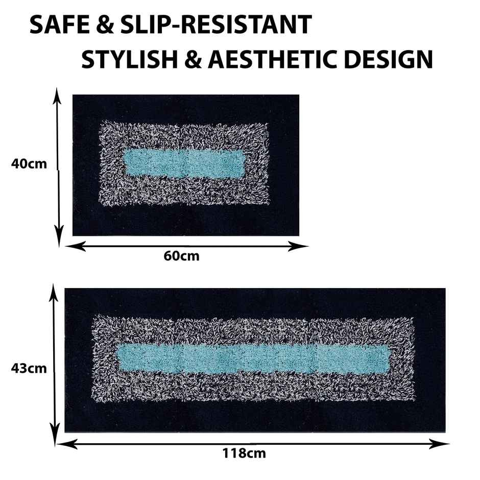 Kuber Industries Cotton Border Kitchen Set|Kitchen Floor Door Mat Runner Set|2 Pcs Set|Blue