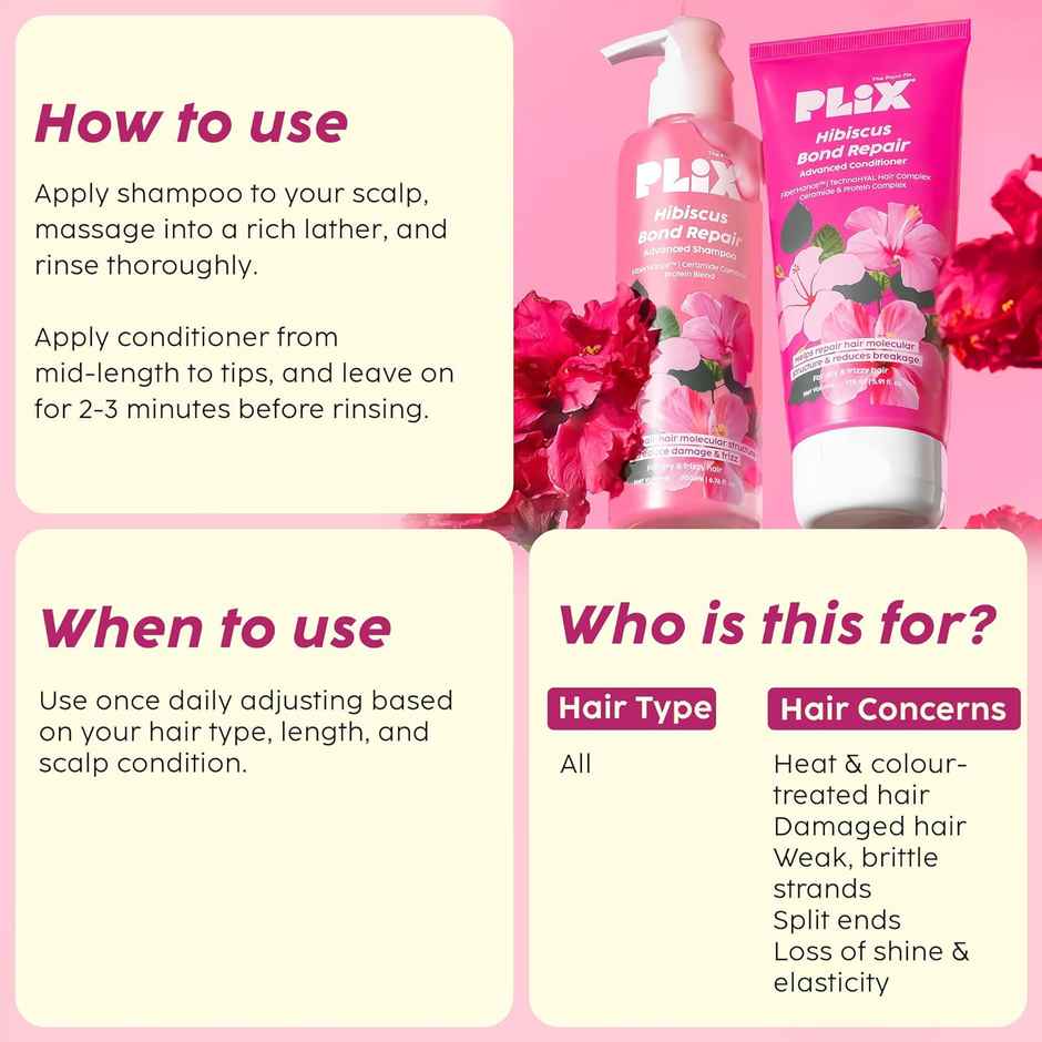 PLIX Hibiscus Bond Repair Shampoo | 200 ml | Conditioner | 175 ml