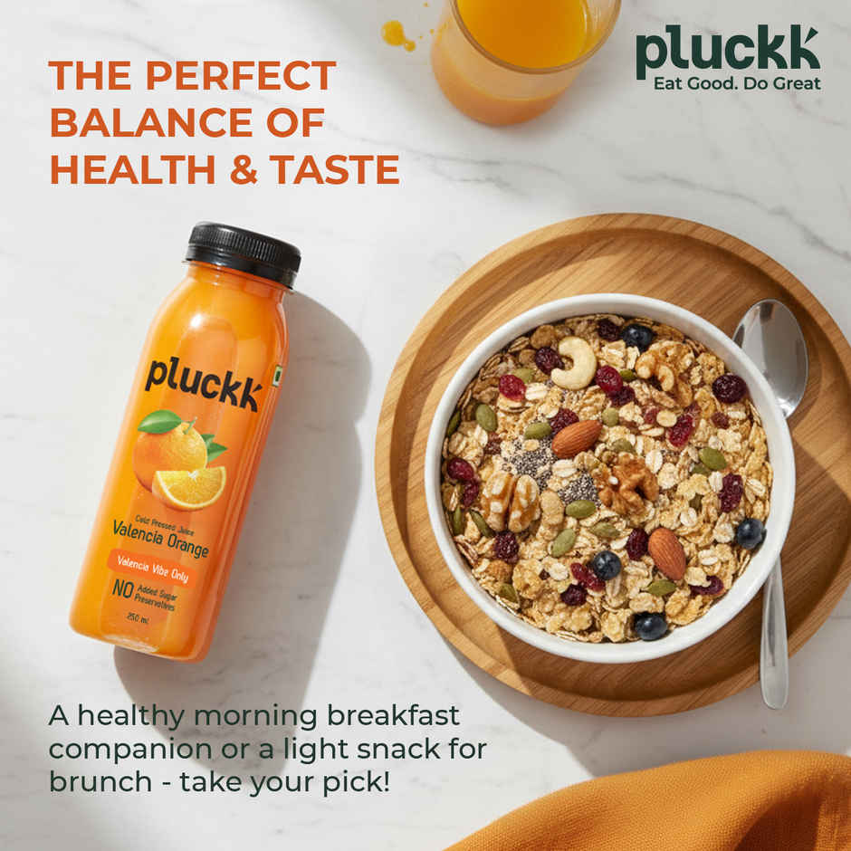Pluckk Cold-Pressed Valencia Orange Juice | No Sugar, No Preservatives | Rich in Vitamin C