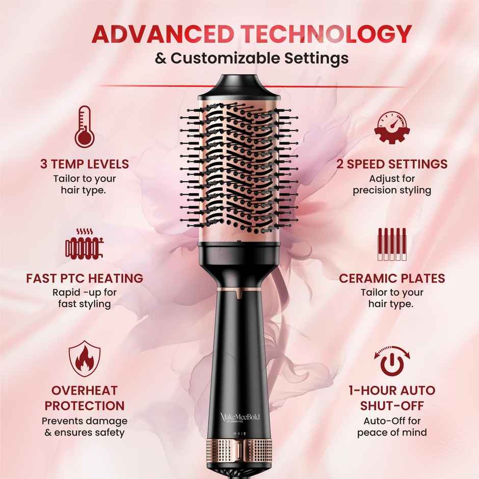 Urban Yog Makemeebold Hot Air Brush | 2-In-1 Dryer & Straightener With 3 Temps