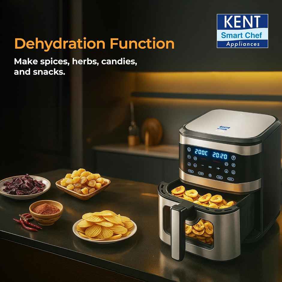 KENT Digital Air Fryer | Bake, Grill & Roast | Up to 80% Less Oil Usage | 1700W | 8 L