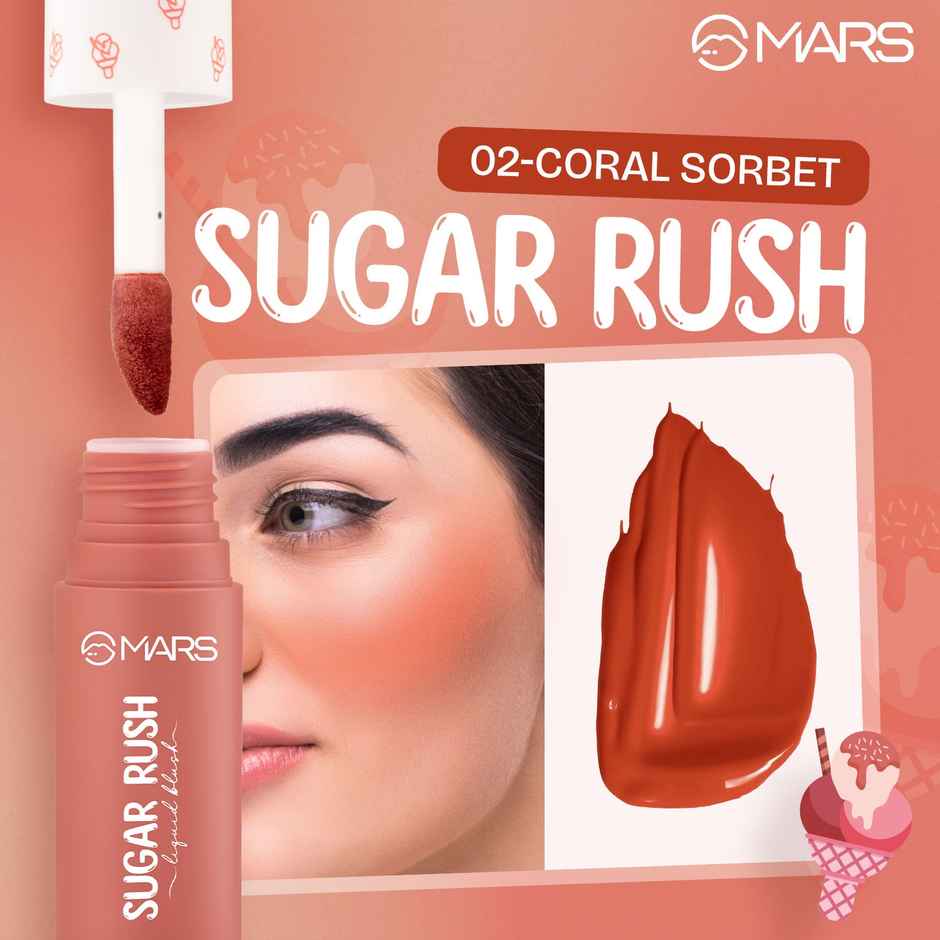 MARS Cosmetics Sugar Rush Liquid Blush (4.5ml) (02-CORAL SORBET)