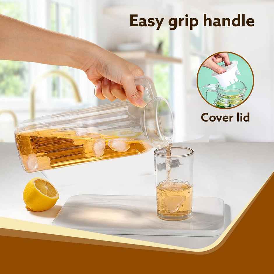 AGARO Elegant Glass Jug with Lid, 1.1L Carafes Jug Pitcher