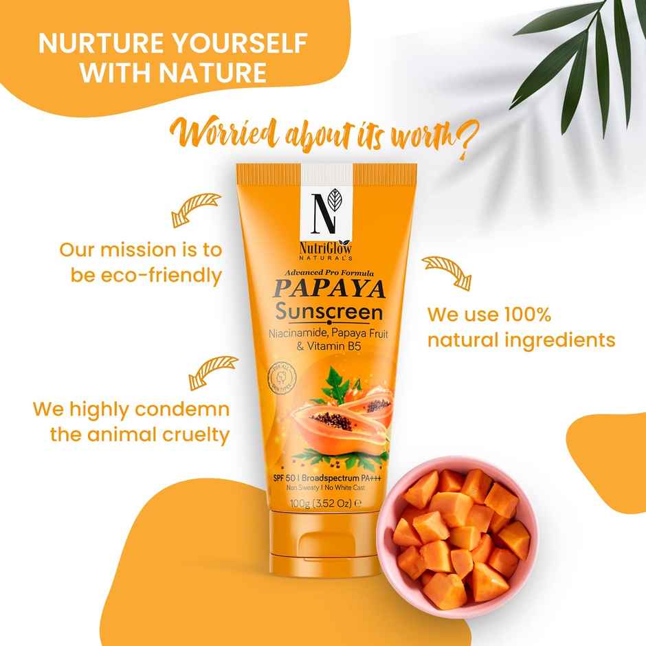 NutriGlow Natural's Advanced Pro Formula Papaya Sunscreen - SPF 50 PA+++ | No White Cast | All Skin Type