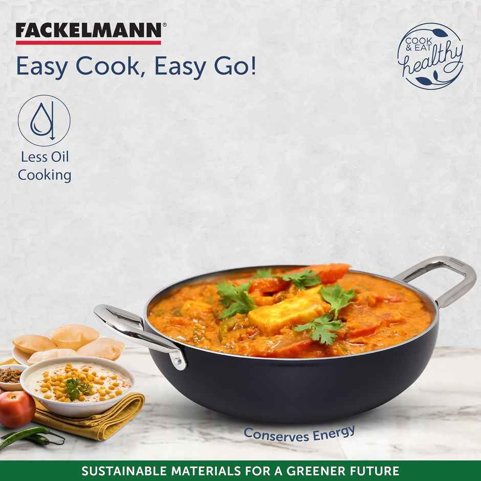 Fackelmann Ceramic Nonstick Kadhai With Lid 24 cm