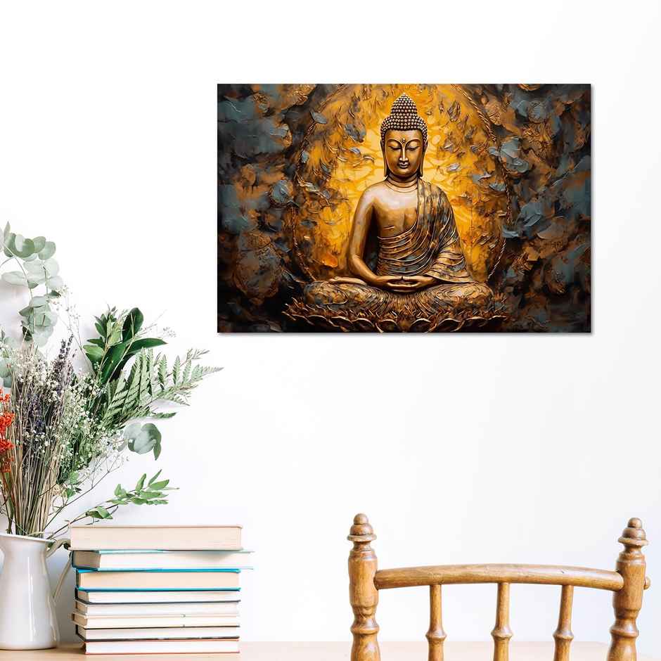 Paper Plane Design Lord Buddha Religious Wall Poster For Living Room Size | 12 x 18 inch | D10