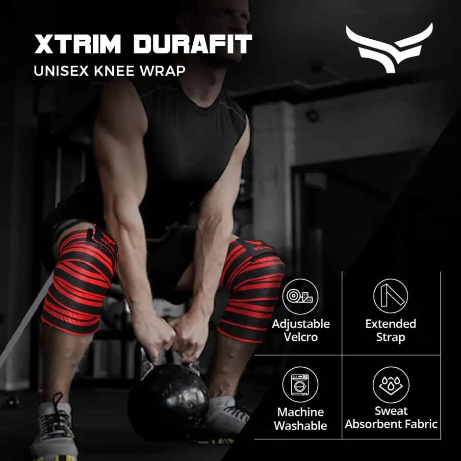 Xtrim Knee Wrap for Sports, Squats, and Heavy Lifting, Washable Fabric | Red