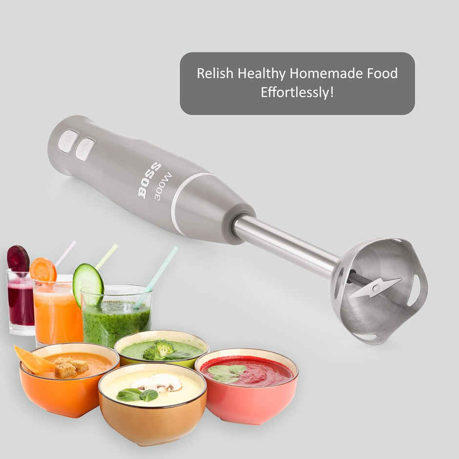 Boss Sparkle Hand Blender 300W With Stainless Steel Stem For Hot- Cold Blending - Grey