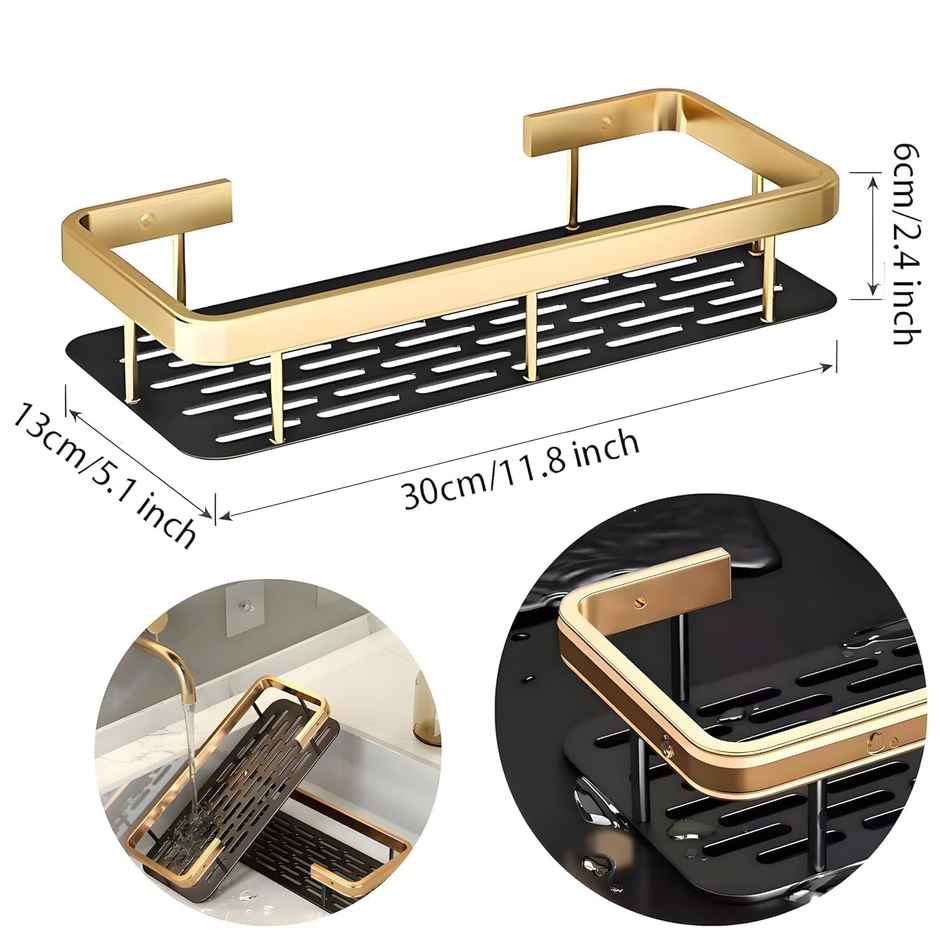 Perpetual Adhesive Bathroom Shelf | Wall Rack for Kitchen/Bathroom | 2 Pcs | Gold