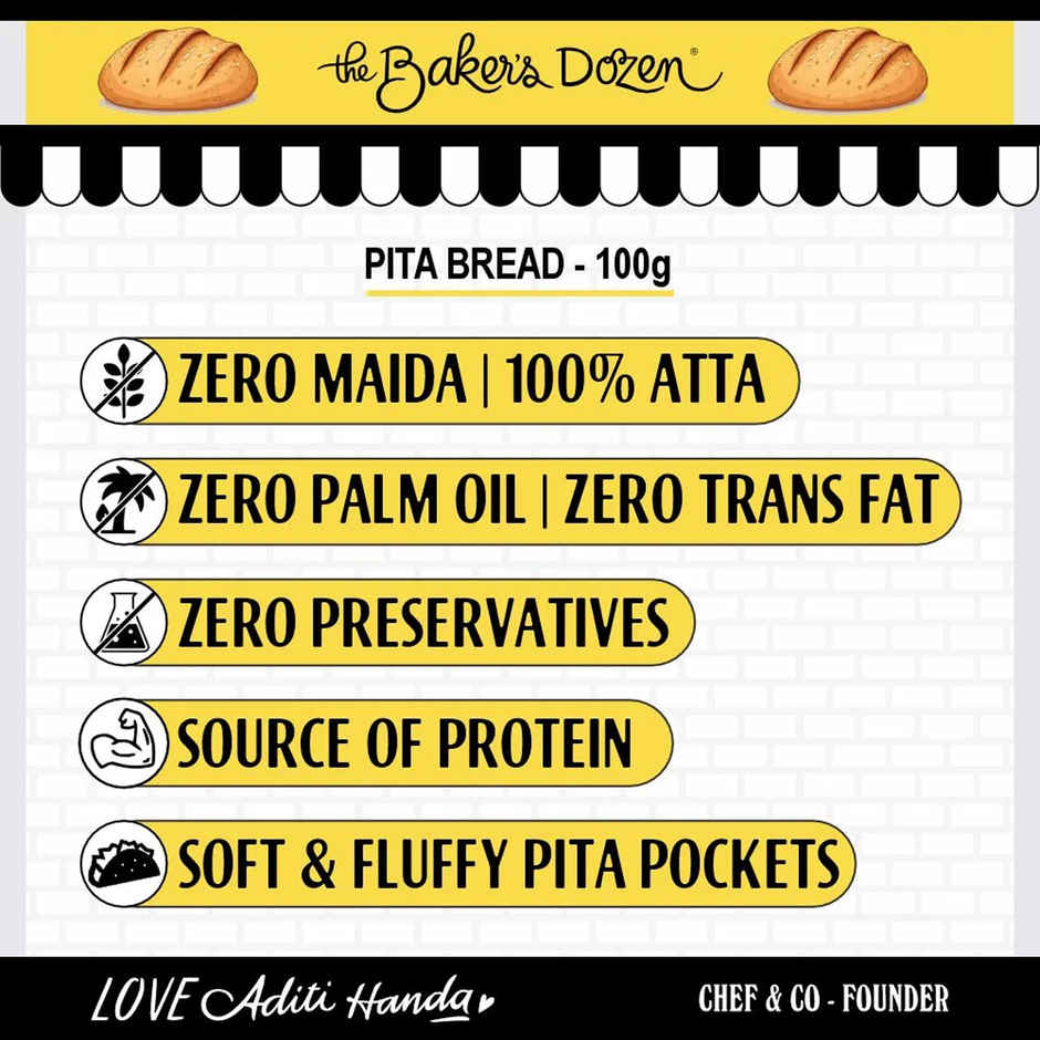 The Baker's Dozen Zero Maida Pita Bread |Whole wheat|Made with Gut Friendly Sourdough|Zero Palm Oil