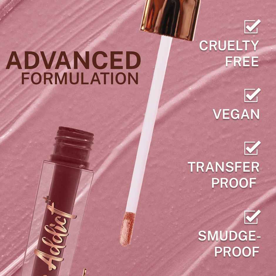 Jaquline USA Matte Addict + Liquid Lipstick,8Hr stay,Lightweight & Transfer proof - Wild Petunia 04