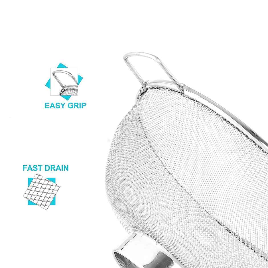 Kuber Industries Small Stainless Steel Colander Strainer with Handle | 20x20x8 CM | Silver