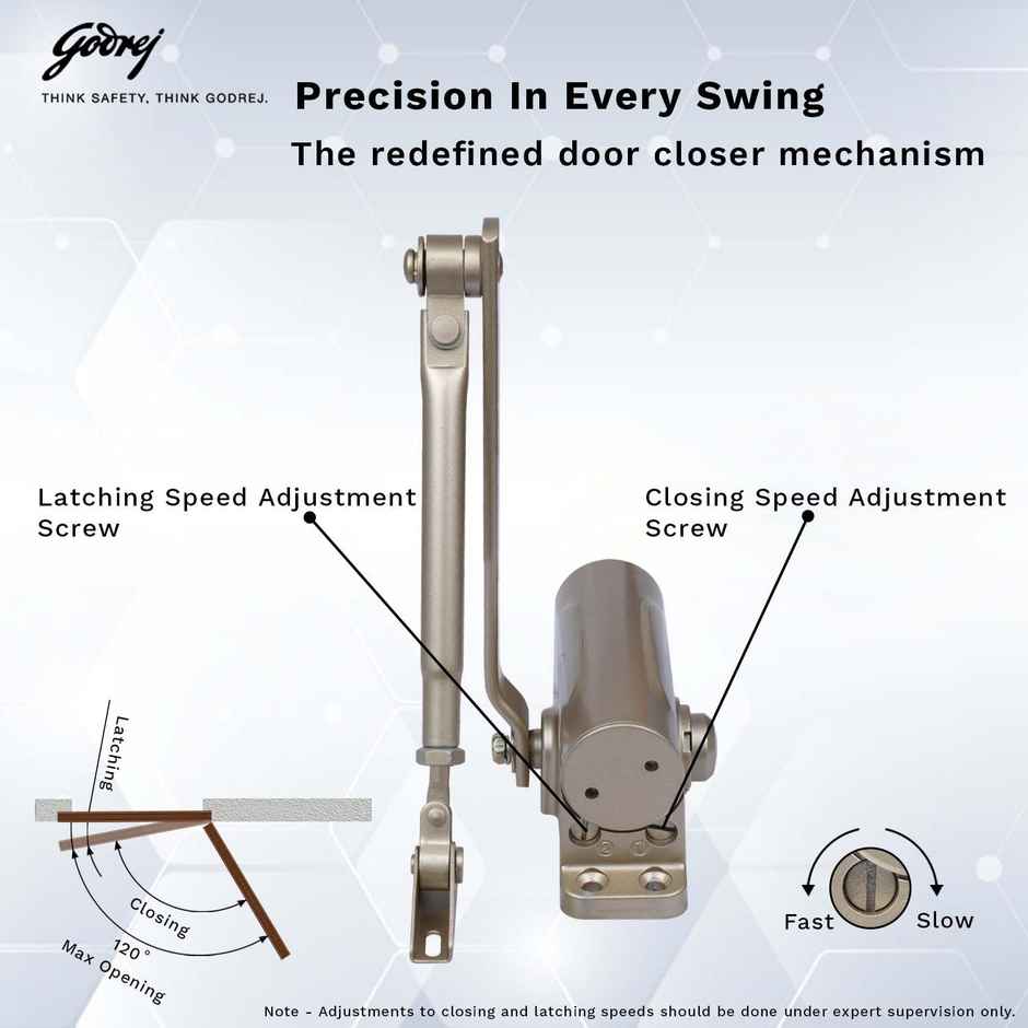 Godrej Hercules Door Closer | Wooden, Aluminum & Metal Doors | 2-Speed | Gold Finish