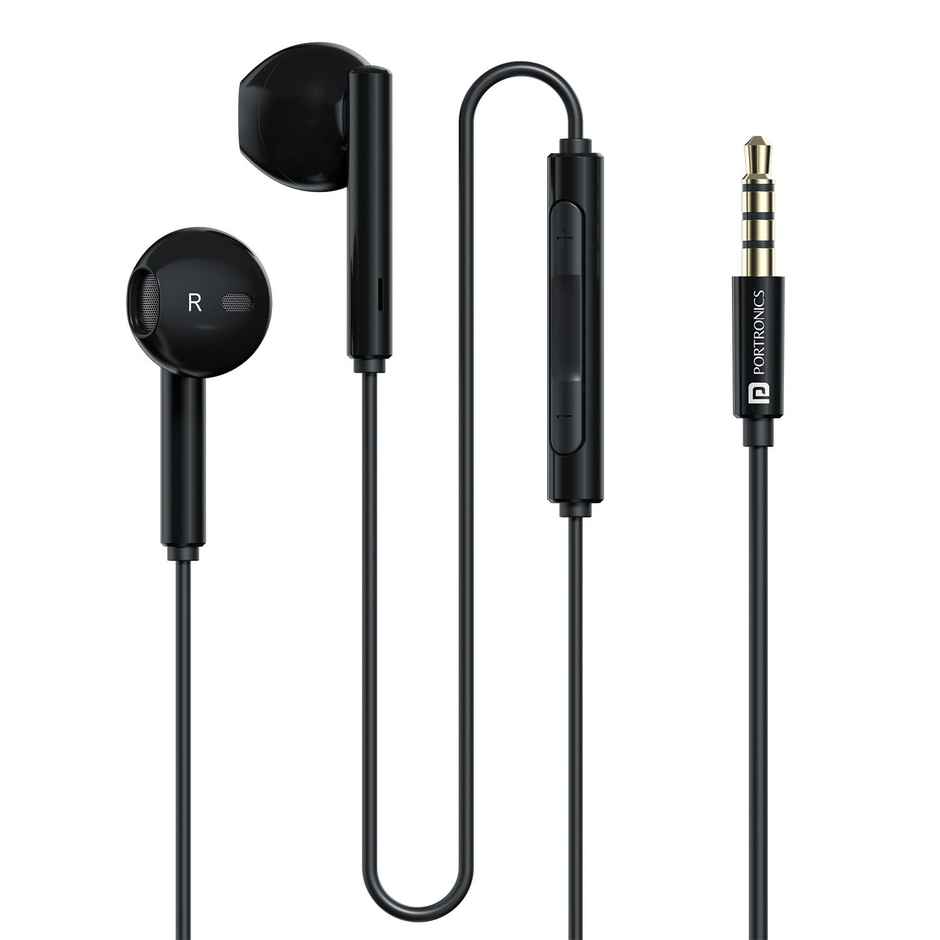Portronics Conch Theta A in Ear 3.5mm Wired Earphones with In Line HD Mic, Powerful Audio (Black)