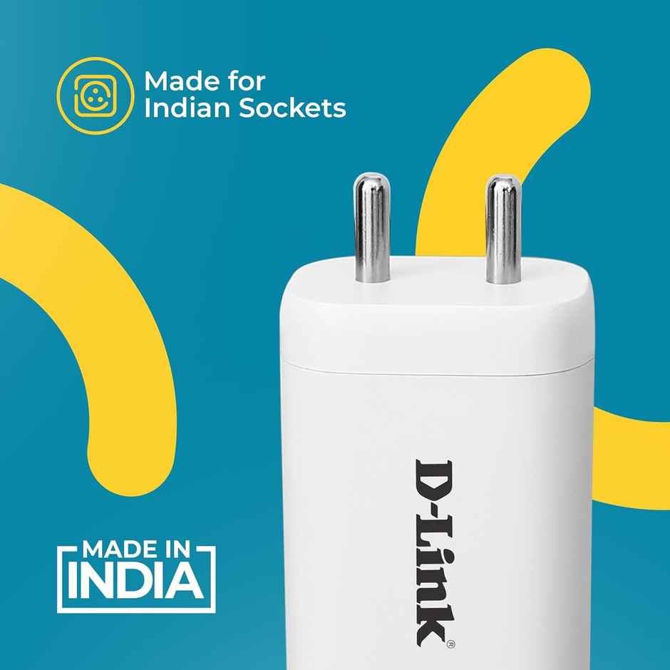 D-Link 65W Triple Port Fast Charger 2 Type-C and 1 USB-A ,Free Type C to Type C Cable- White