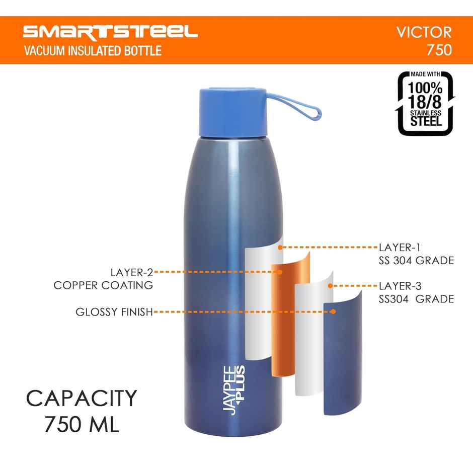 Jaypee Plus Victor Stainless Steel Vaccum Insulated Hot & Cold Water Bottle | 750 ml | Blue