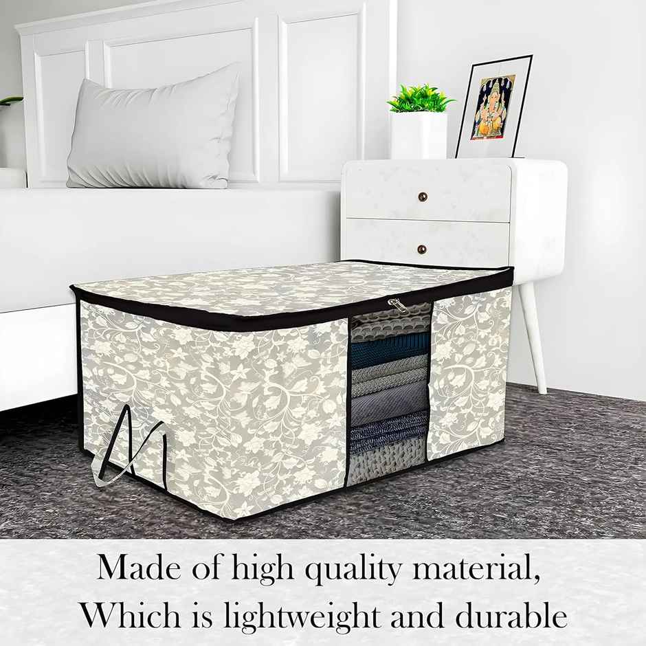 Kuber Industries Flower Underbed Storage Bag|Clear Window|Zipper & Handle|Large|Pack of 2|Black