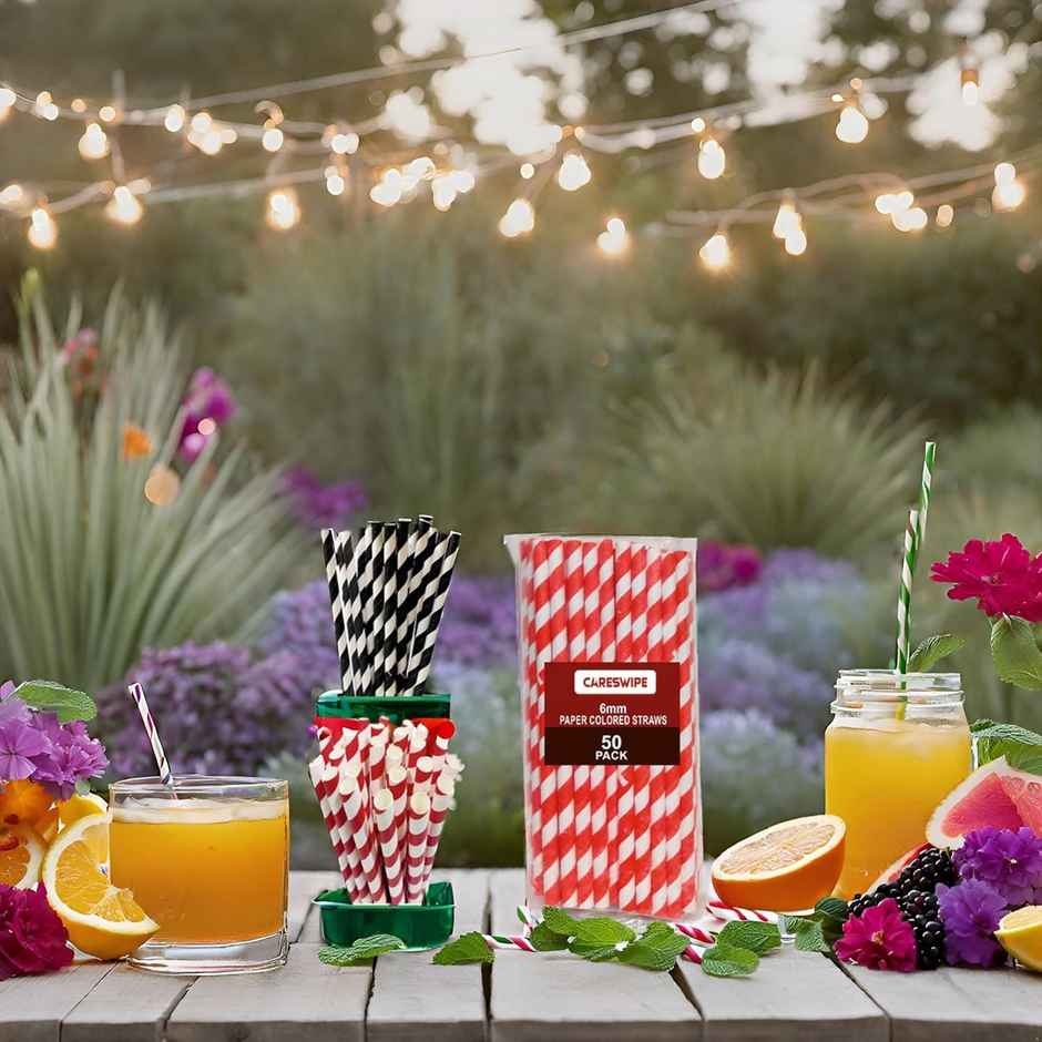 Careswipe Assorted Color Disposable Paper Straws 6 mm 50 Pcs
