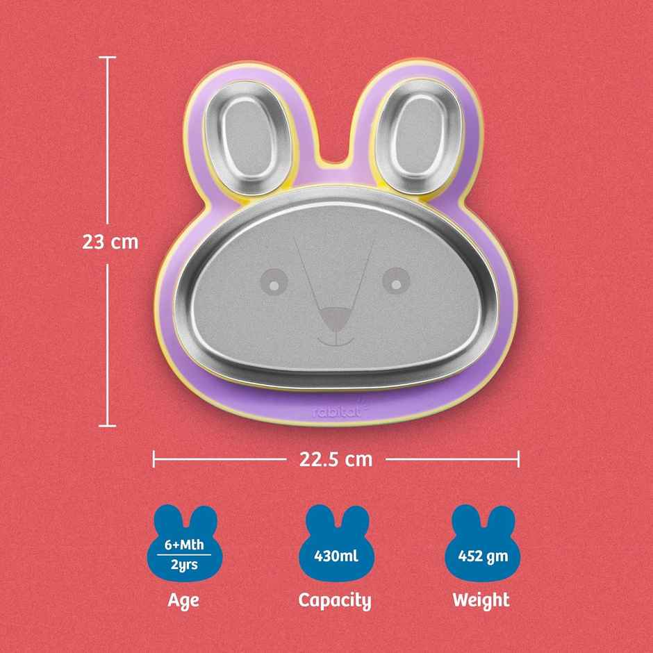 Rabitat Hoppy Playte Anti Skid Stainless Steel Divided Plate - Purple