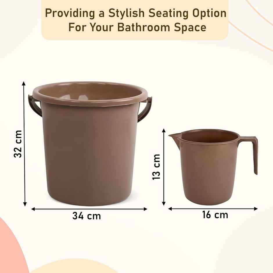 Kuber Industries Bucket & Mug Bathroom Combo Set|Set of 4|Brown