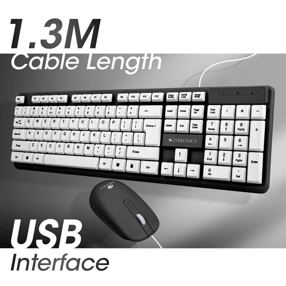 Zebronics Judwaa 541 Usb Keyboard and Mouse Combo for Computers & Laptops | 1200 Dpi | Black+white