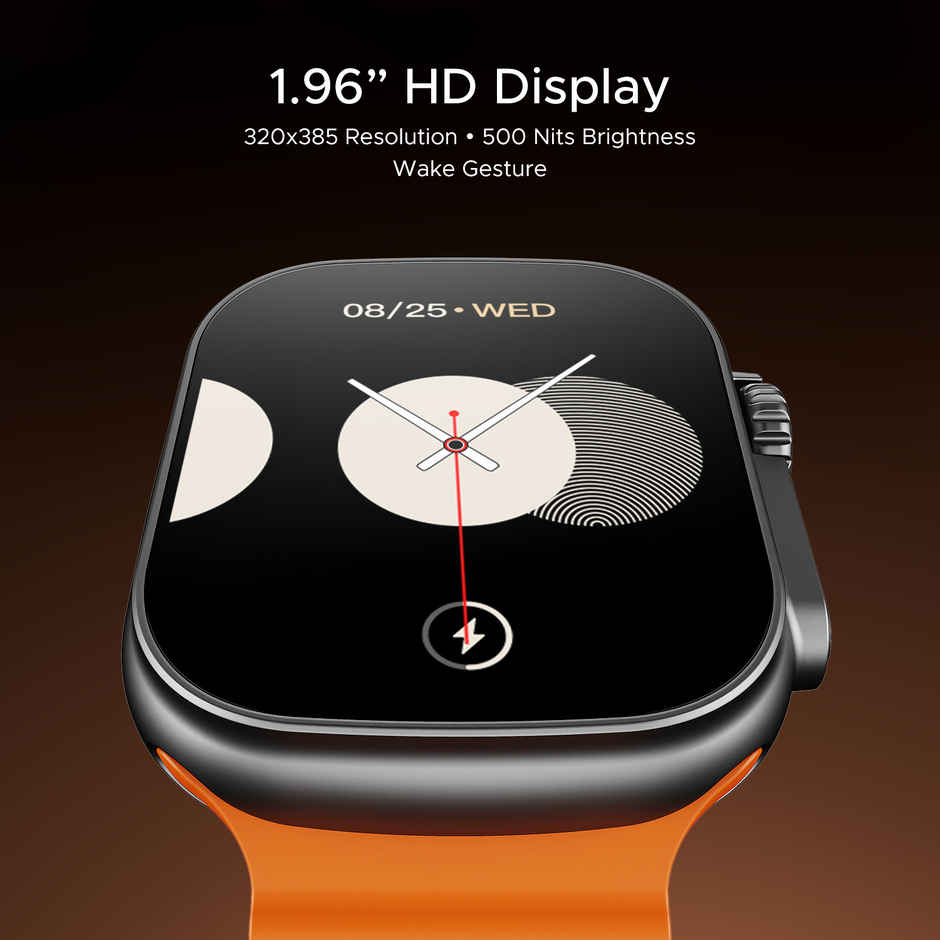 boAt Wave Aura Smartwatch | 1.96" Display, 100+ Sports Modes, Functional Crown, BT Calling - Royal Orange
