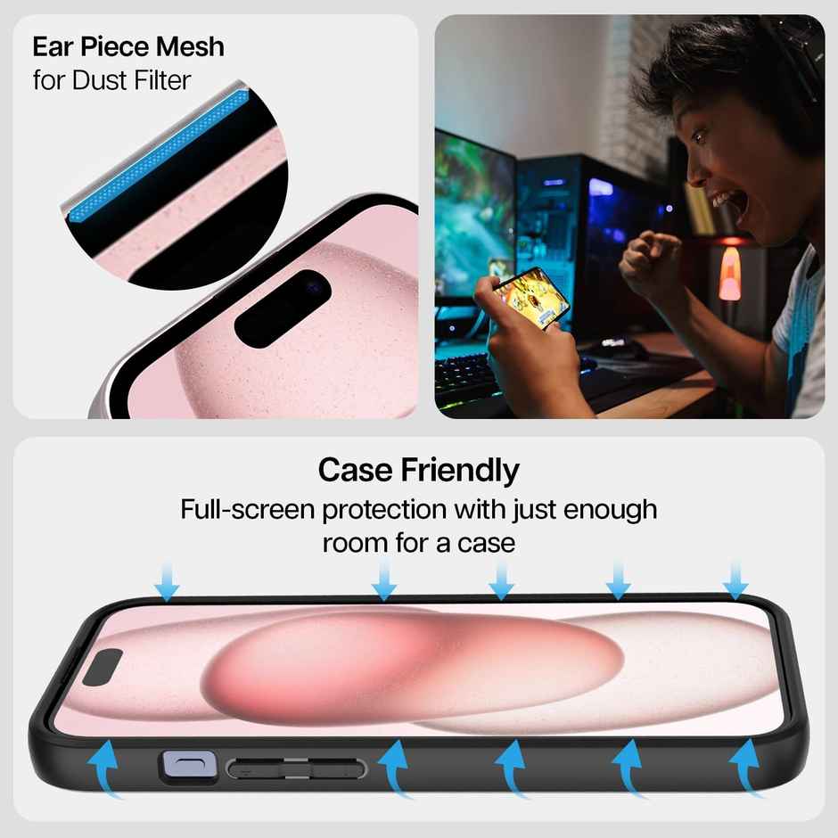 Kapaver Iphone 15 Easy Do Tempered Glass Screen Protector Guard | Gt Series | Clear - 2 Pack