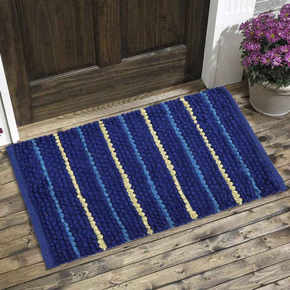 Status Cotton Stripe Anti- Skid Mat | 38 x 58 cm | Blue