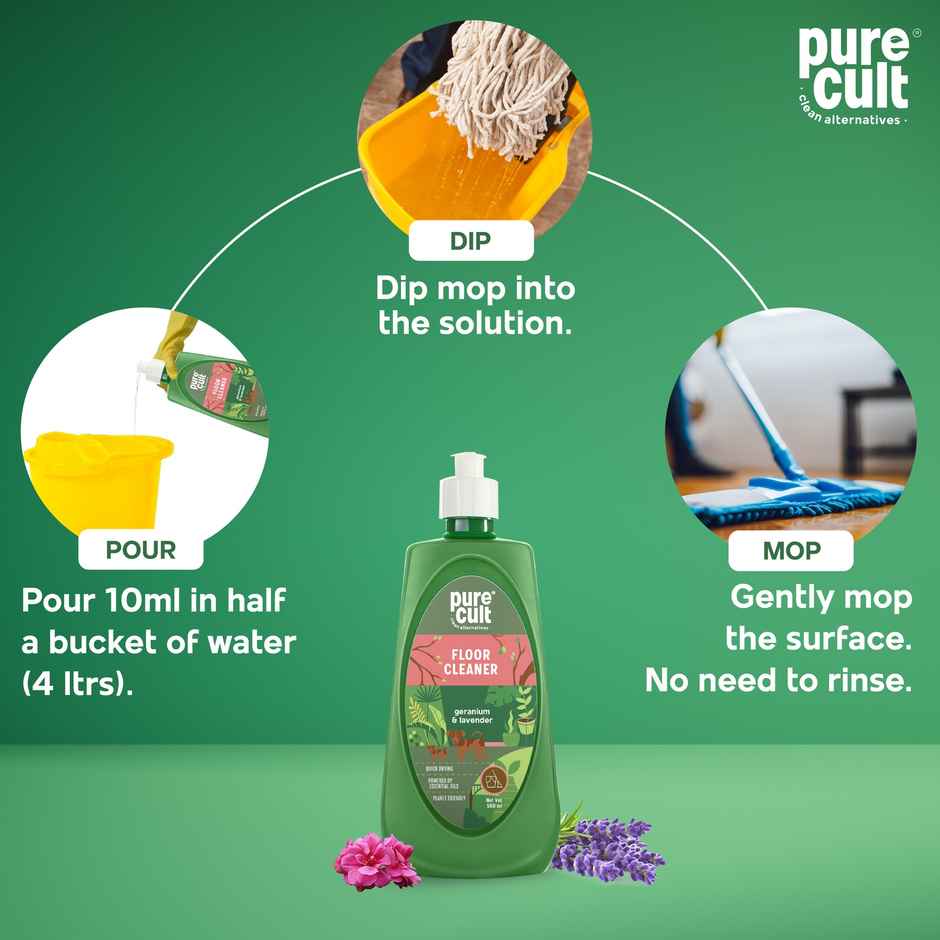 Purecult Floor Cleaner Liquid With Geranium & Lavender Essential Oil - Bottle