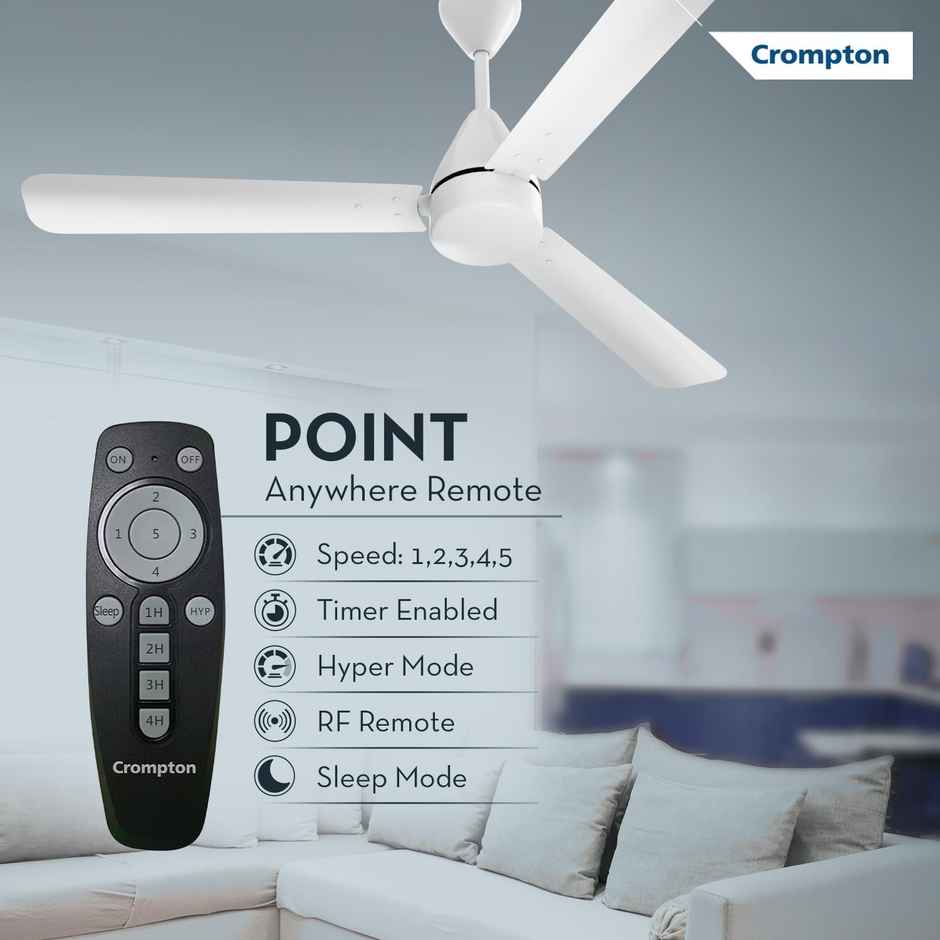 Crompton Energion Hyperjet BLDC Ceiling Fan,1200mm,Remote Control,BEE 5 Star,Anti-Rust,Opal White