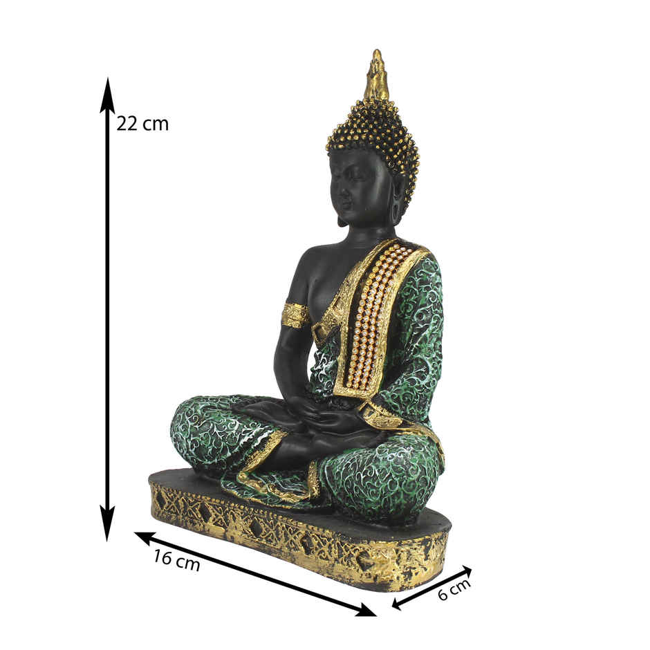 eCraftIndia Green, Black, Golden Polyresin Meditating Buddha Statue Decorative Showpiece