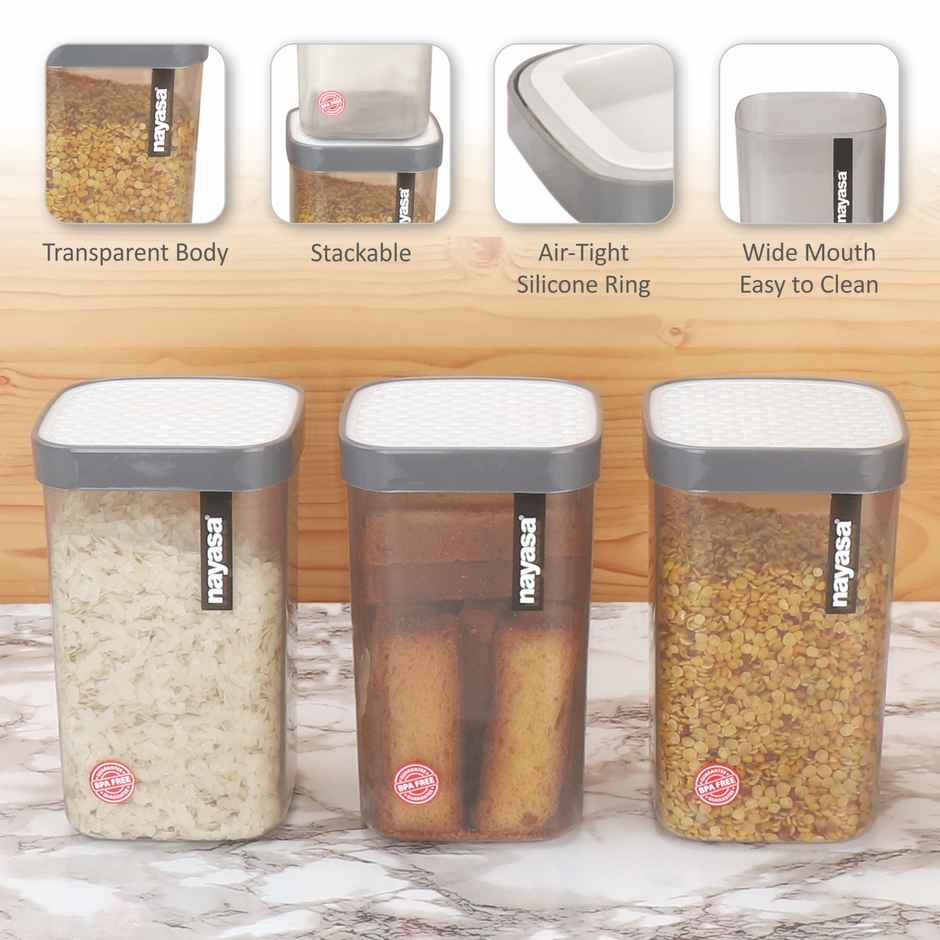 Nayasa Fusion BPA Free Food Grade Airtight Kitchen Stackable Container | Grey - 1.5 L