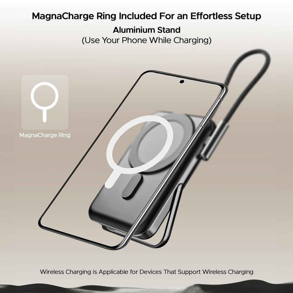 boAt Energyshroom PB330 MagnaCharge 10000 mAh Magnetic Wireless Power Bank w/ 15W Wireless Charging, Metal Stand,Magnacharge Ring for iPhone and Android Phones w/Wireless Charge - Black