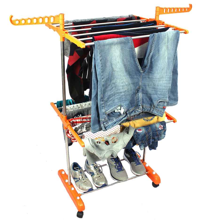 TNC Orange Single Poll 2 Tier Stainless Steel Cloth Dryer Stand