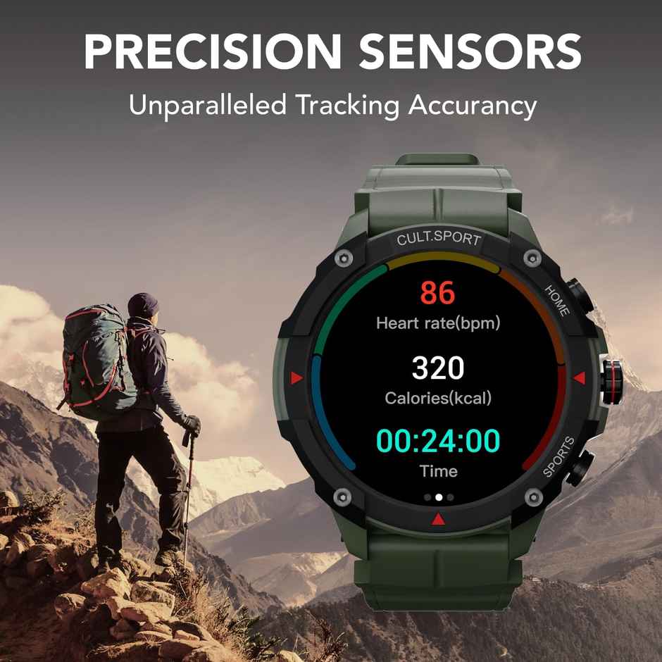 Cultsport Ranger XR 1.43" AMOLED Display Outdoor Rugged Smartwatch, BT Calling, Big Battery (Green)