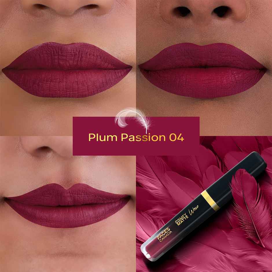 Faces Canada Comfy Matte Wow Liquid Lipstick | Plum Passion 04 | One Swipe Application