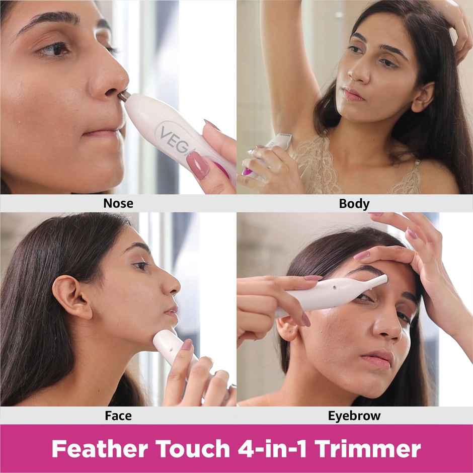 VEGA 4-In-1 Trimmer For Women, Suitable For Trimming Eyebrows,Nose Face & Bikini Area(Vhbt-03)White