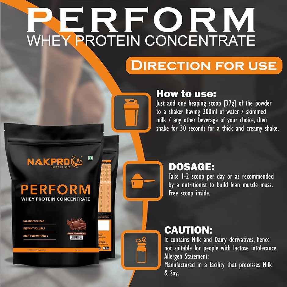Nakpro Perform Whey Protein Concentrate Double Rich Chocolate 24G Protein 5.3G Bcaa